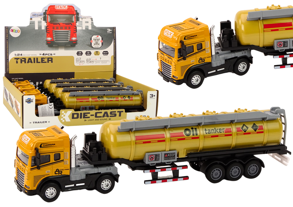 Cisternový kamion TIR 1:24 s přívěsem zvuky světla žlutý