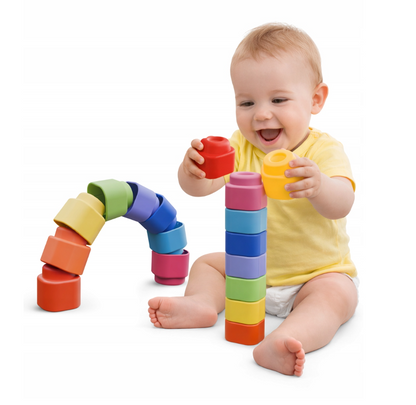Clemmy Magic Rainbow Blocks - 9 měkkých senzorických kostek – Clementoni