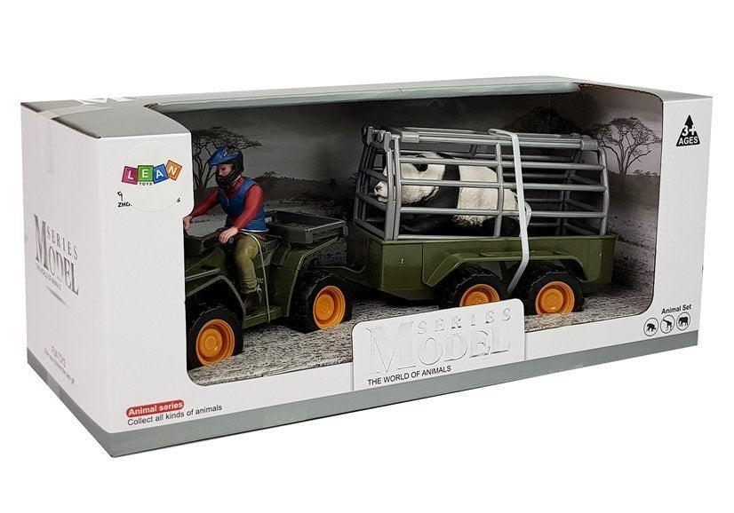 Čtyřkolka s přívěsem a figurkami panda a řidič zelená