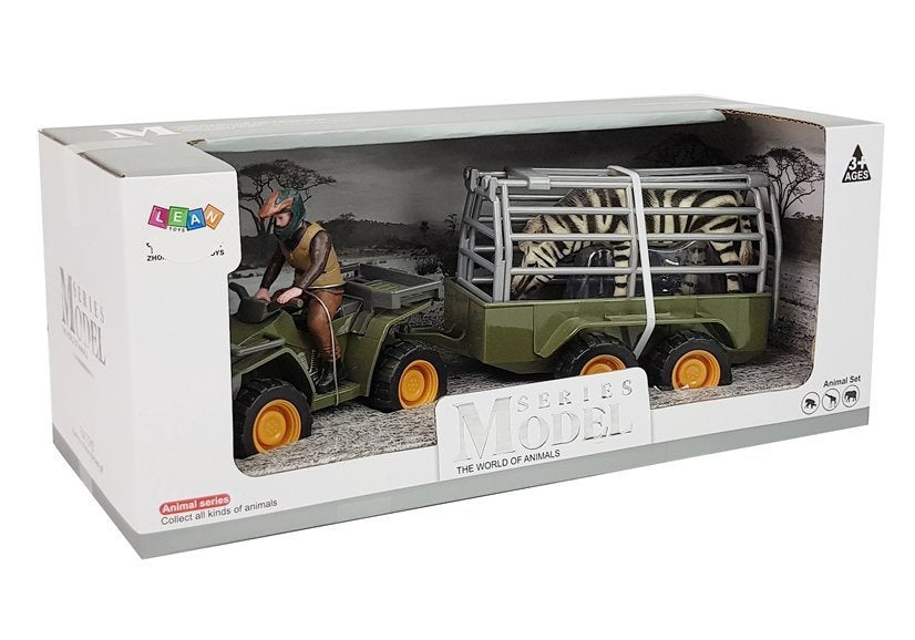 Čtyřkolka s přívěsem a figurkami zebra a řidič zelená