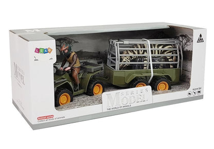 Čtyřkolka s přívěsem a figurkami zebra a řidič zelená
