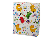 Dárková taška dinosauři s duhou 32x26x10 cm – bílá