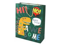 Dárková taška dinosaurus s glitry – 41,5x30x12cm | zelená