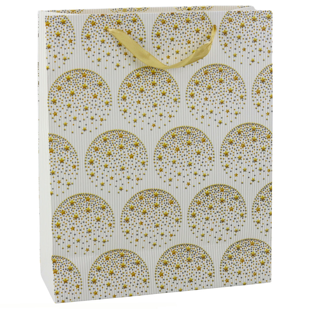 Dárková taška elegantní se zlatými hvězdičkami – bílá 32x26x12 cm
