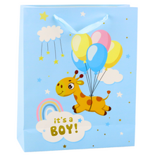 Dárková taška It’s A Boy – se žirafou a balónky | modrá 32x26