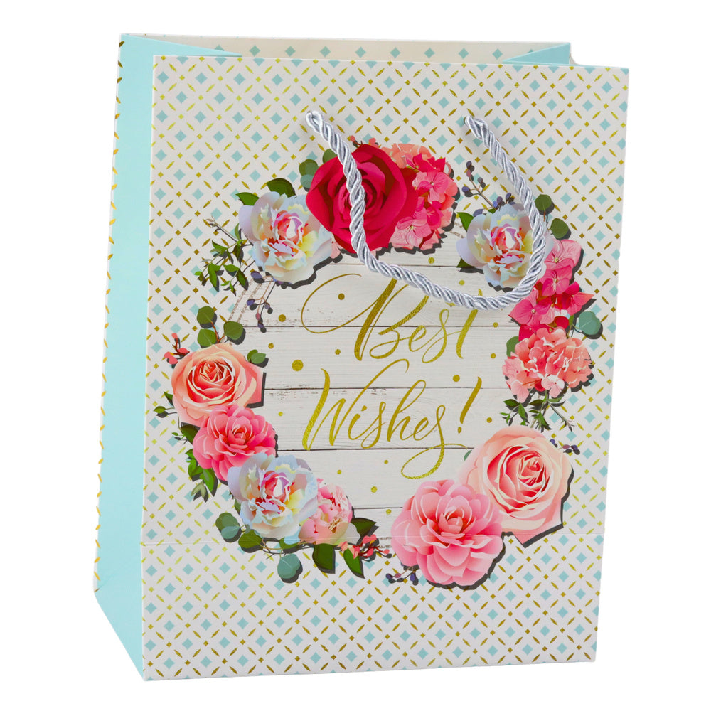 Dárková taška květinový vzor Best Wishes – 23x18x10,5 cm