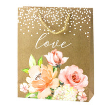 Dárková taška Love s květy a glitry – kraft 32x26x10 cm