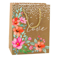 Dárková taška Love s květy – kraftová hnědá 23x18cm