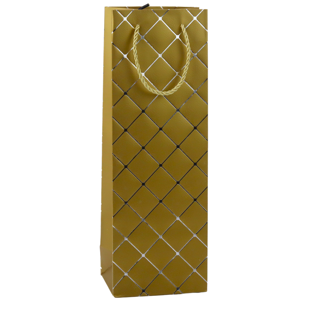 Dárková taška na láhev papírová – stříbrné prvky 35x12x9cm