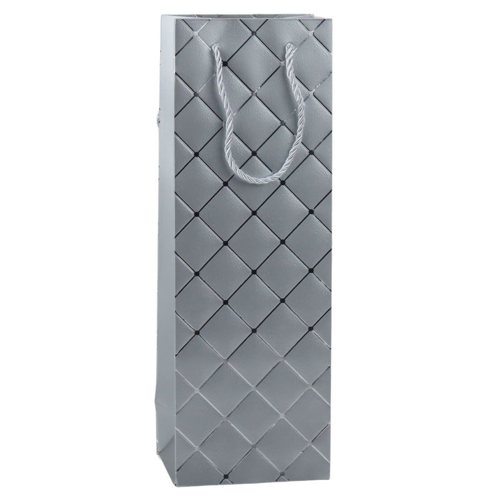 Dárková taška na láhev papírová – stříbrné prvky 35x12x9cm