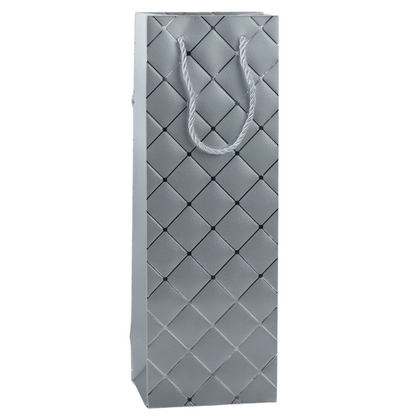 Dárková taška na láhev papírová – stříbrné prvky 35x12x9cm