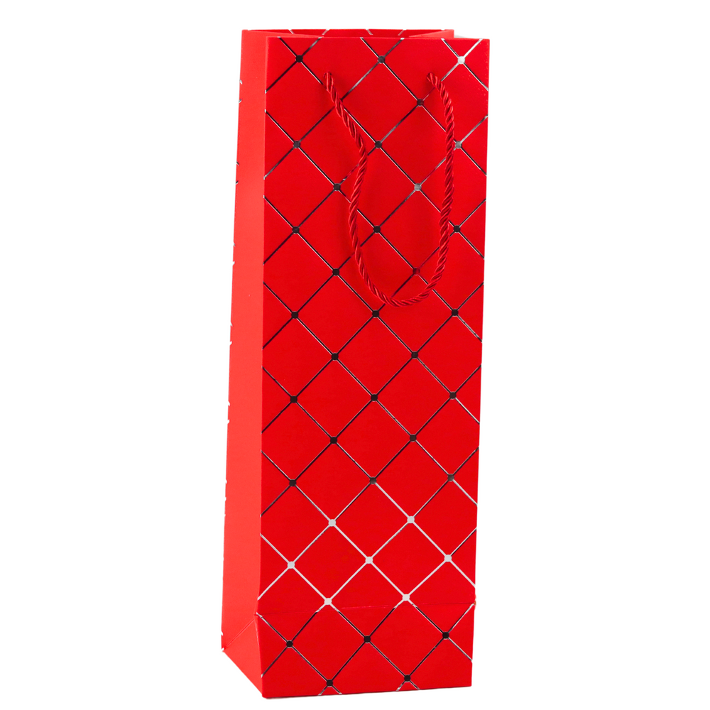 Dárková taška na láhev papírová – stříbrné prvky 35x12x9cm