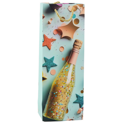 Dárková taška na láhev – šampaňský motiv pastelová 35x12x9