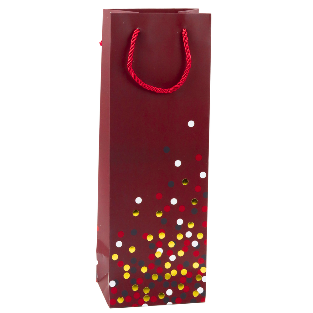 Dárková taška na láhev vína s puntíky – 36x12x9cm