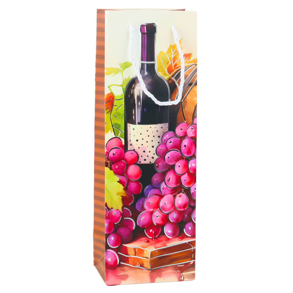 Dárková taška na víno papírová – s motivy vinné révy 35x12x9