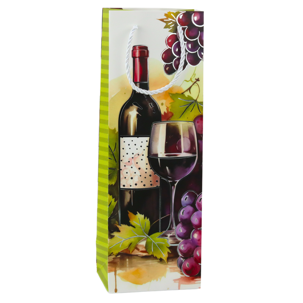 Dárková taška na víno papírová – s motivy vinné révy 35x12x9