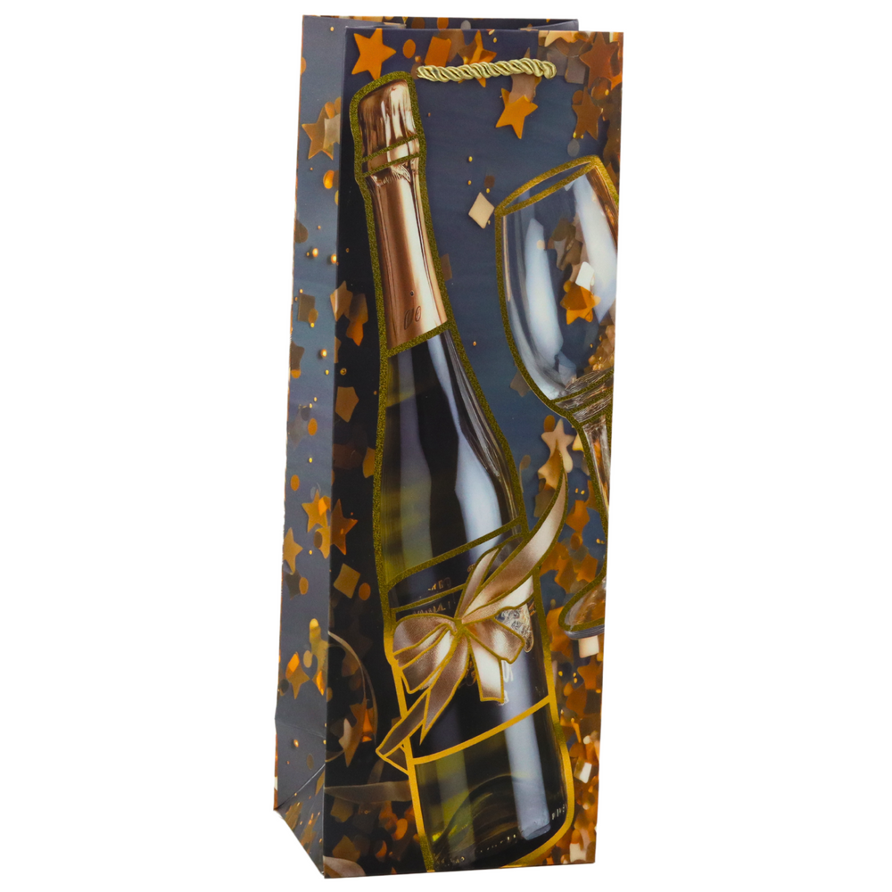 Dárková taška na víno zlatá 35x12x9 cm – papírová