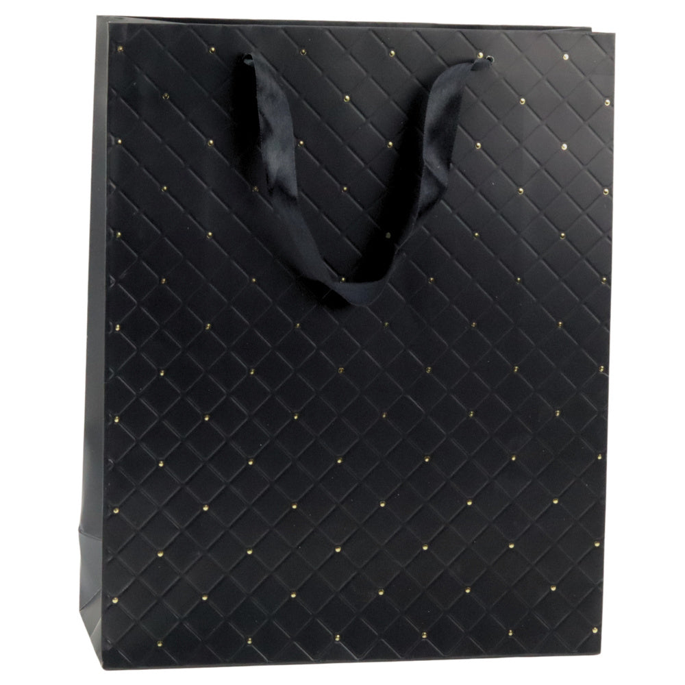 Dárková taška papírová elegantní – zlaté tečky černá 32x26x10cm