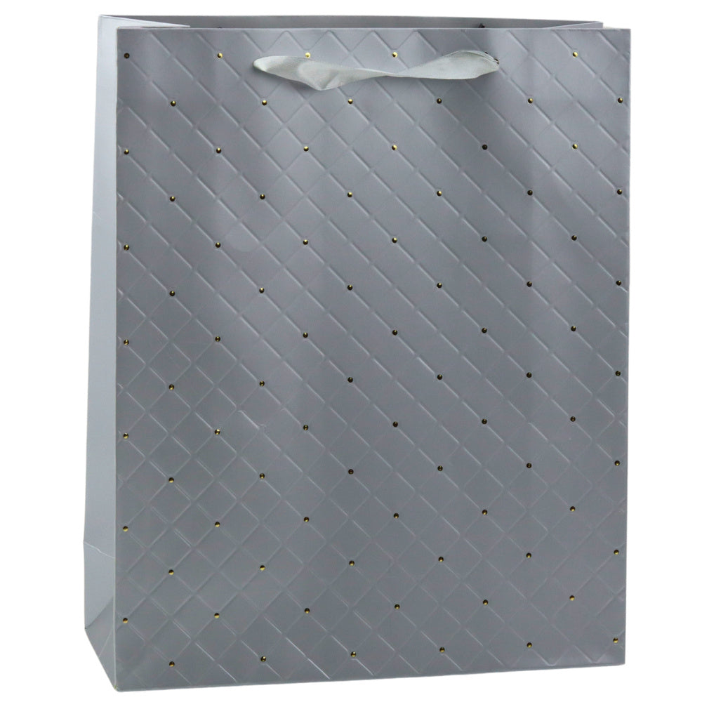 Dárková taška papírová se zlatými tečkami – šedá 32x26cm