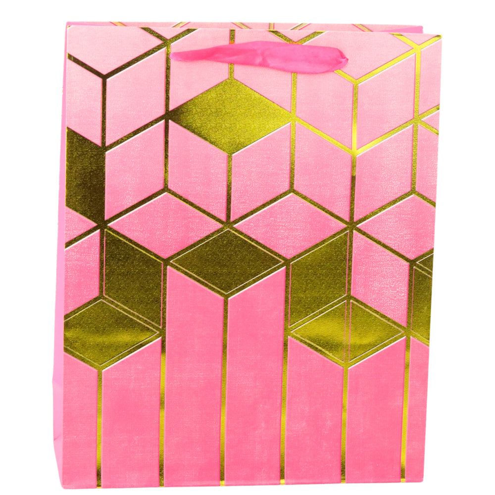 Dárková taška papírová zlatá 32x26x12 cm – geometrické vzory
