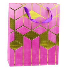 Dárková taška papírová zlatá 32x26x12 cm – geometrické vzory