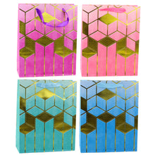 Dárková taška papírová zlatá 32x26x12 cm – geometrické vzory