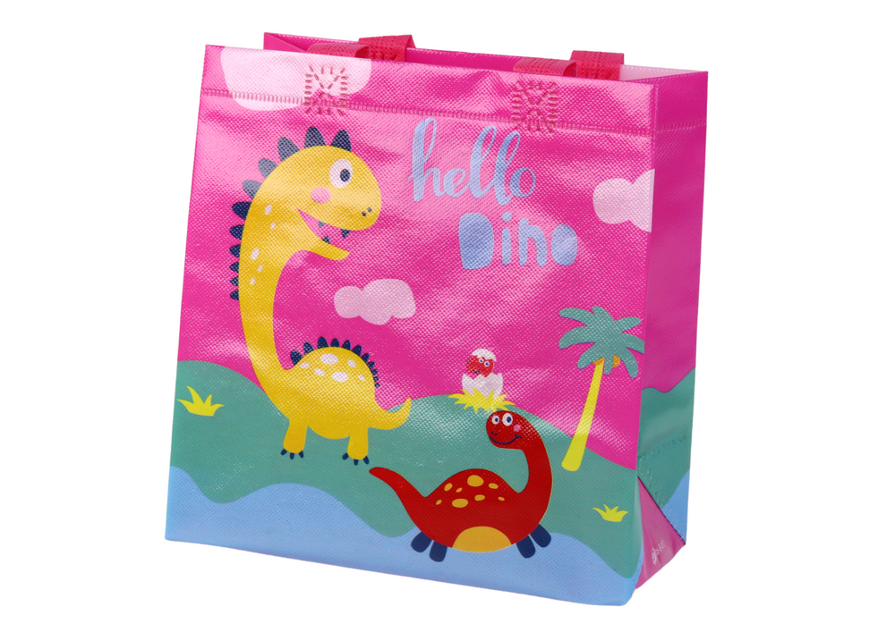 Dárková taška s dinosaurem růžová – 23x21,5x11 cm