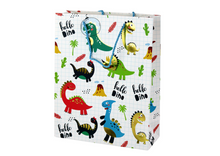 Dárková taška s dinosaury – bílá modrá kostka 32x26x10cm