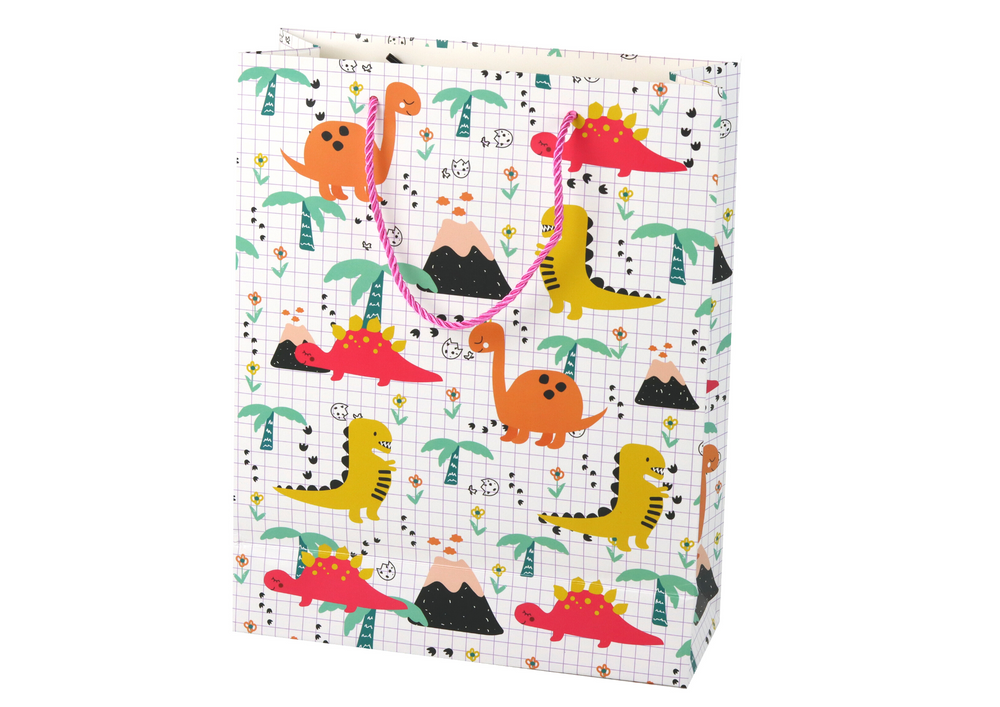 Dárková taška s dinosaury – kostkovaný vzor 32x26x10 cm