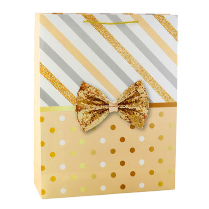 Dárková taška s mašlí – zlaté vzory 55x43x15cm