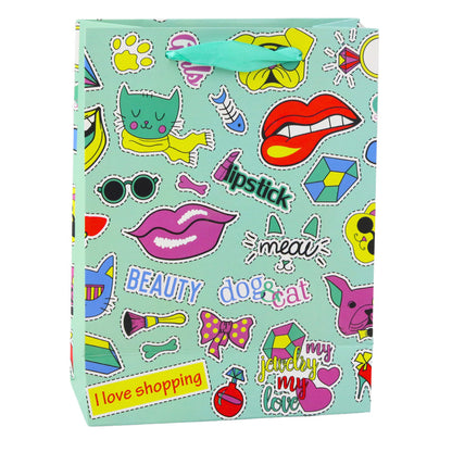 Dárková taška s nálepkami – barevné motivy 23x18x10,5cm