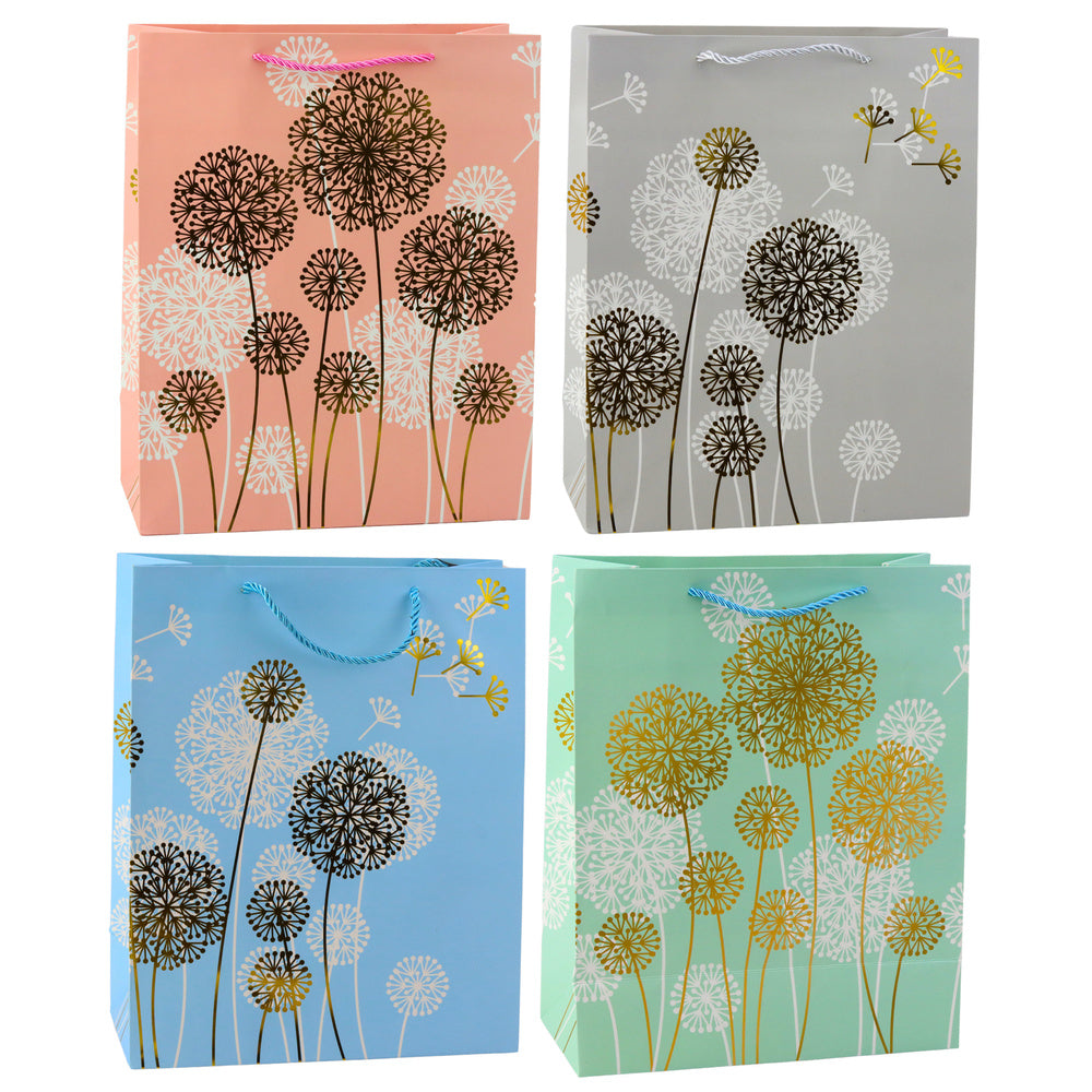 Dárková taška s pampeliškami – zlaté prvky 32x26x12cm