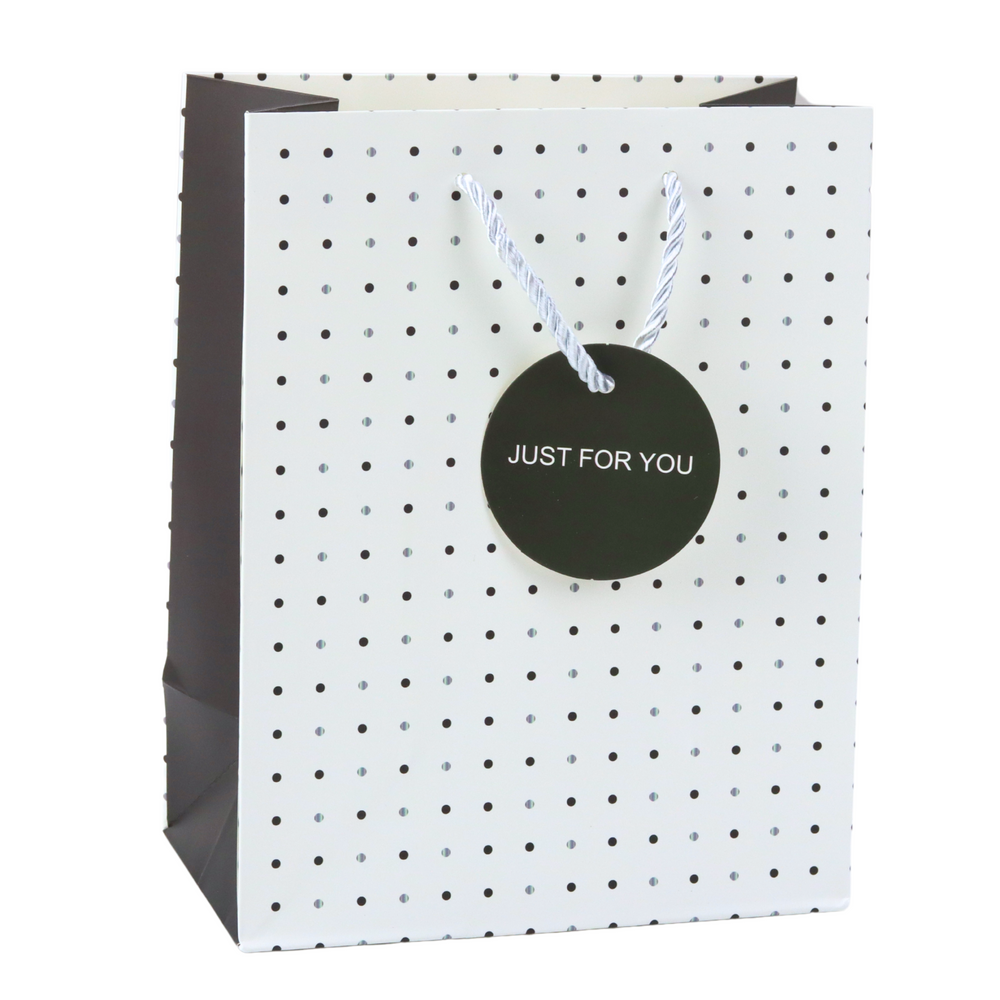 Dárková taška s puntíky Just For You – 23x18cm | stříbrná