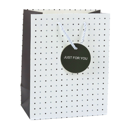 Dárková taška s puntíky Just For You – 23x18cm | stříbrná
