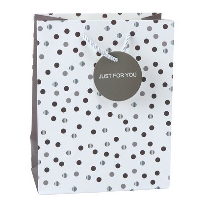 Dárková taška s puntíky Just For You – 23x18cm | stříbrná