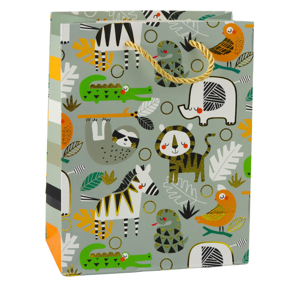 Dárková taška Safari zvířátka – 23x18x10,5 cm zlaté detaily