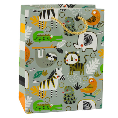 Dárková taška Safari zvířátka – 23x18x10,5 cm zlaté detaily