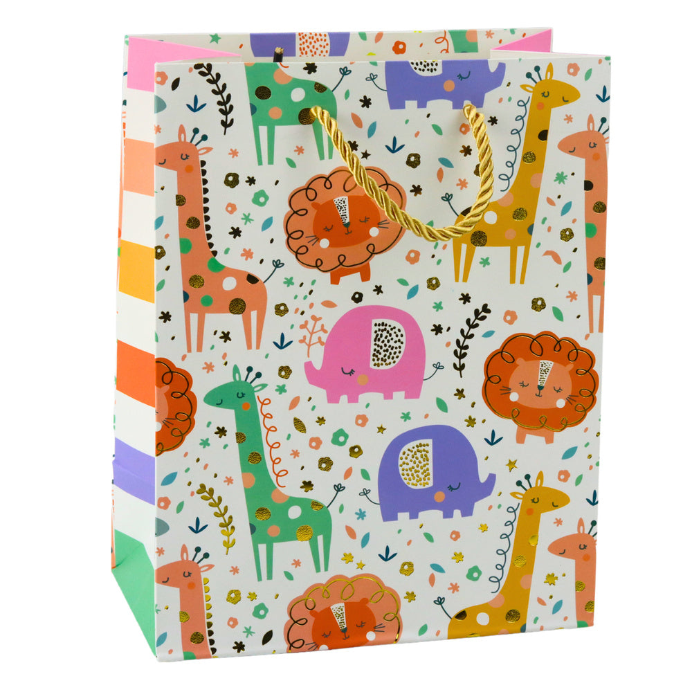 Dárková taška Safari zvířátka – 23x18x10,5 cm zlaté detaily
