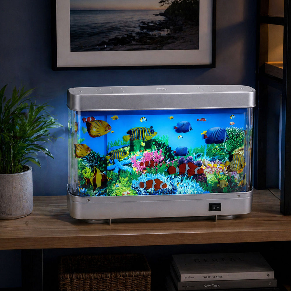 Dekorativní akvárium s LED osvětlením a pohyblivými 3D rybičkami