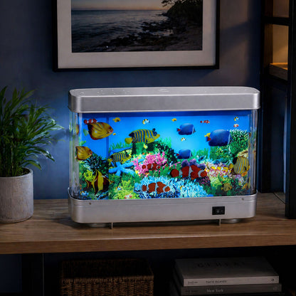 Dekorativní akvárium s LED osvětlením a pohyblivými 3D rybičkami