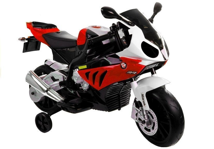Dětská elektrická motorka BMW S1000RR s bočními kolečky červená