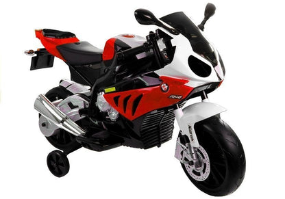 Dětská elektrická motorka BMW S1000RR s bočními kolečky červená