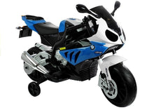 Dětská elektrická motorka BMW S1000RR s bočními kolečky modrá