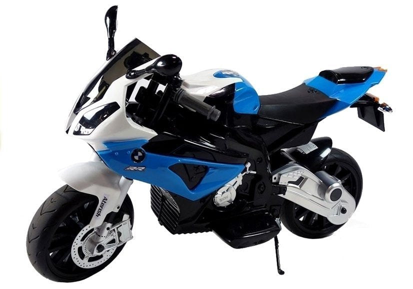 Dětská elektrická motorka BMW S1000RR s bočními kolečky modrá