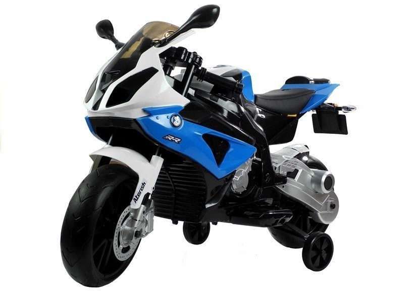 Dětská elektrická motorka BMW S1000RR s bočními kolečky modrá