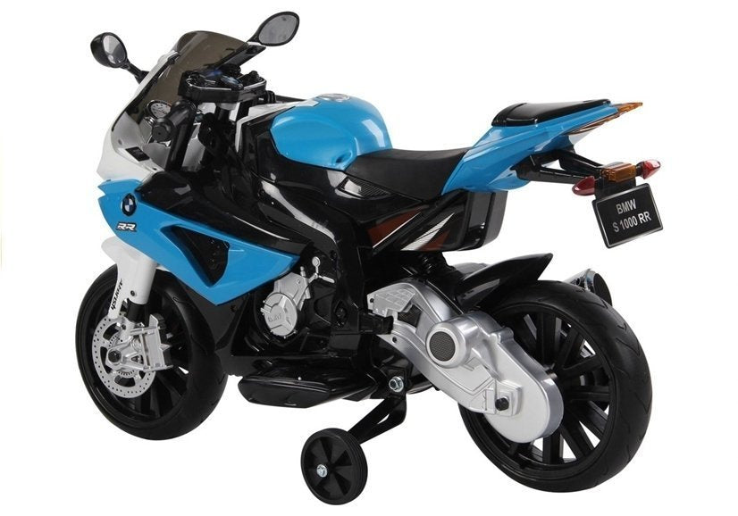 Dětská elektrická motorka BMW S1000RR s bočními kolečky modrá