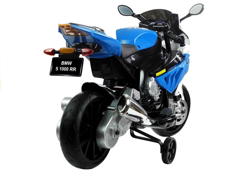 Dětská elektrická motorka BMW S1000RR s bočními kolečky modrá