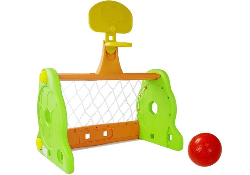 Dětská fotbalová branka s basketbalovým košem 2v1 zeleno oranžová
