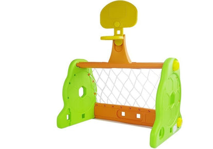 Dětská fotbalová branka s basketbalovým košem 2v1 zeleno oranžová