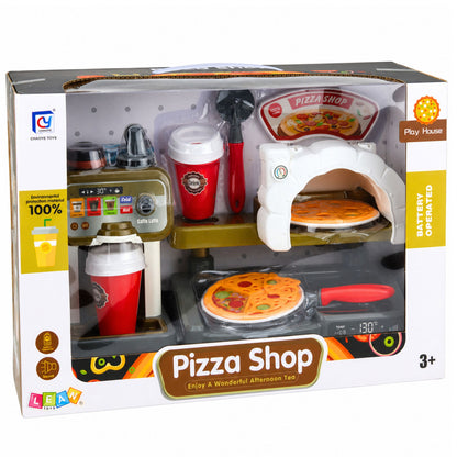 Dětská pizzerie s pecí na pizzu a kávovarem – herní set